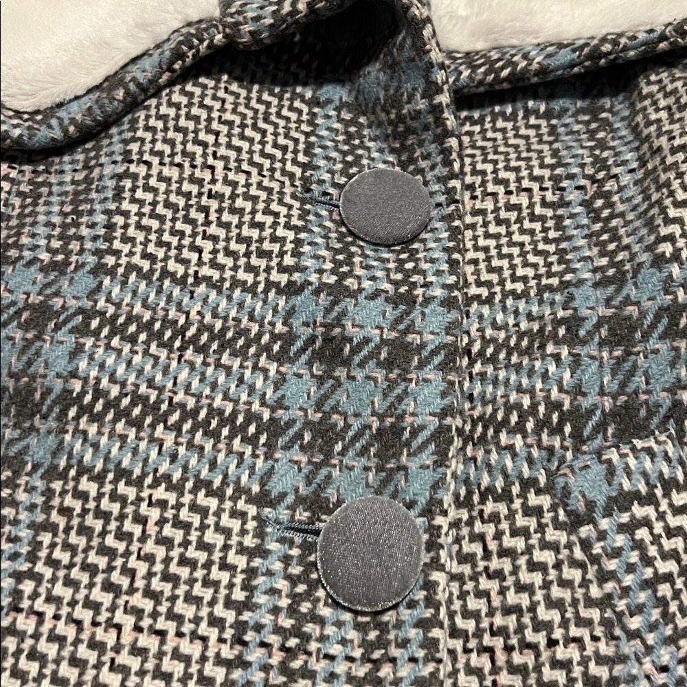 CHERRYKOKO Women's Blue and‎ Grey Plaid  Double Breasted Coat Faux Fur Collar S - Picture 4 of 10
